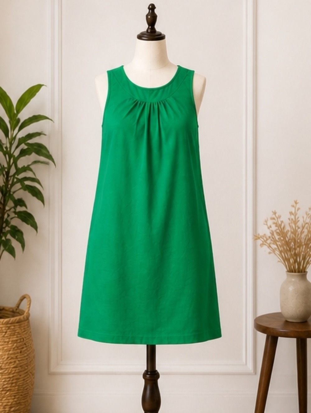 Land's End Green Sleeveless Tank Corton Tank DRESS With Rounded Neckline
